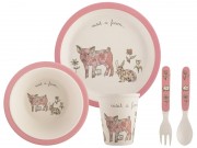 Creative Kids Pressed Bamboo Fibre Kid's Dinner Set with Pink Trim (5 piece)